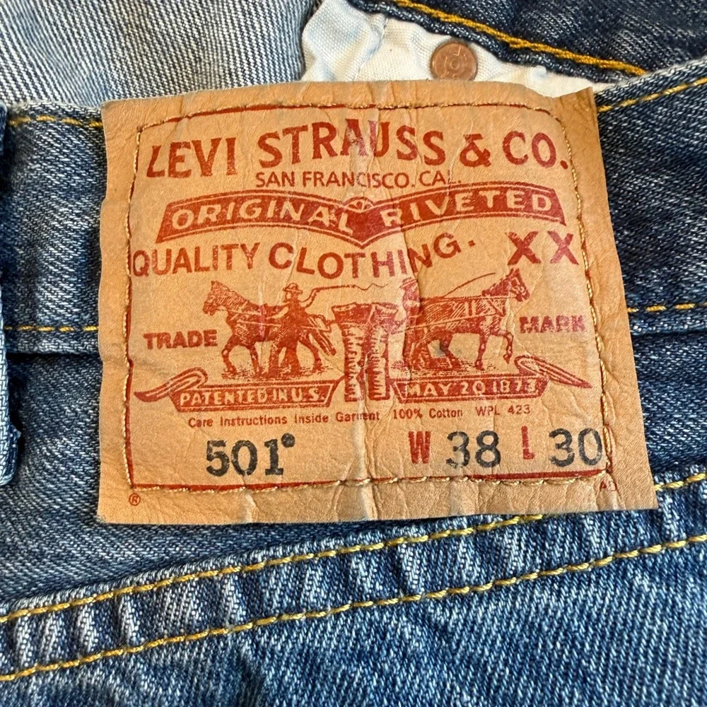 Levis 501 Jeans Mens 38x30 (36x29) Blue Denim‎ Straight Leg Button Fly